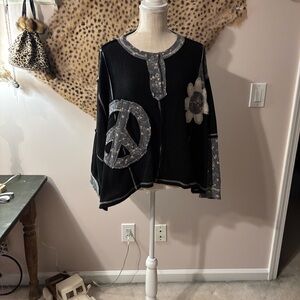 POL Black Tunic with Peace and Floral Accents